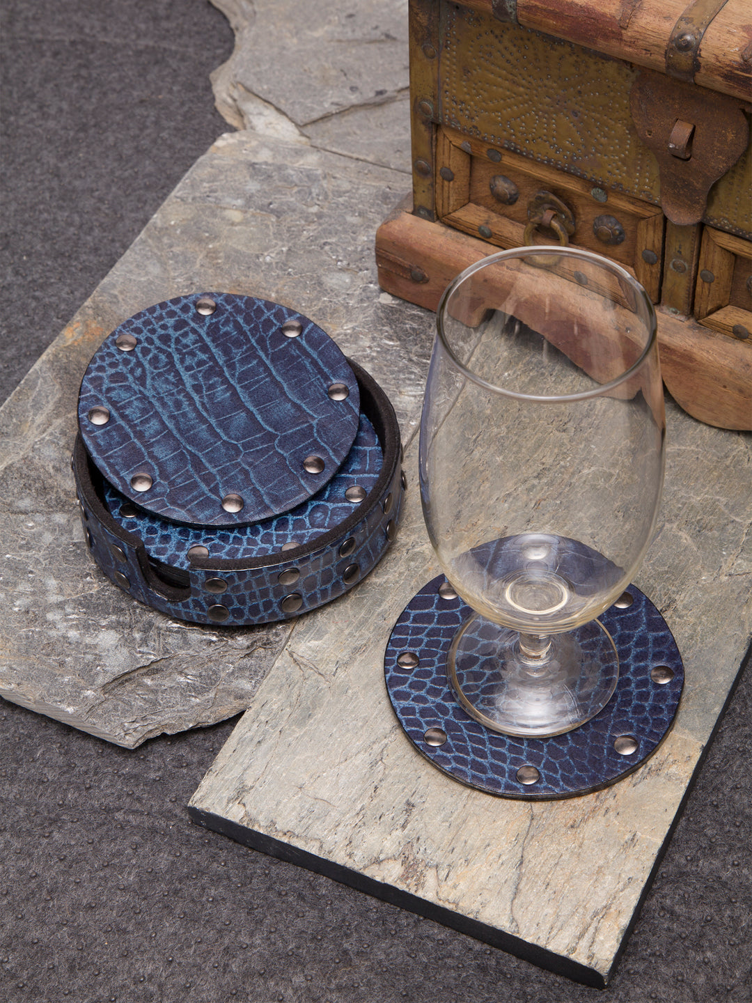 IMUR Round Leather Coasters Set Of 6 (Premium Stand For Tea Cups, Coffee Mugs and Glasses) - Multiple Colors