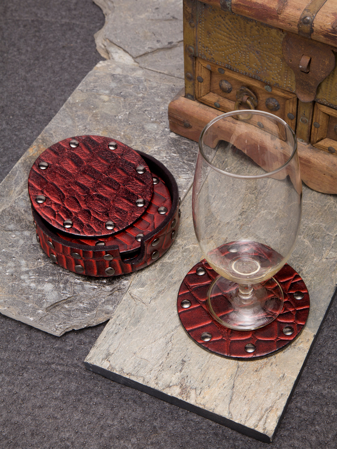 IMUR Round Leather Coasters Set Of 6 (Premium Stand For Tea Cups, Coffee Mugs and Glasses) - Multiple Colors