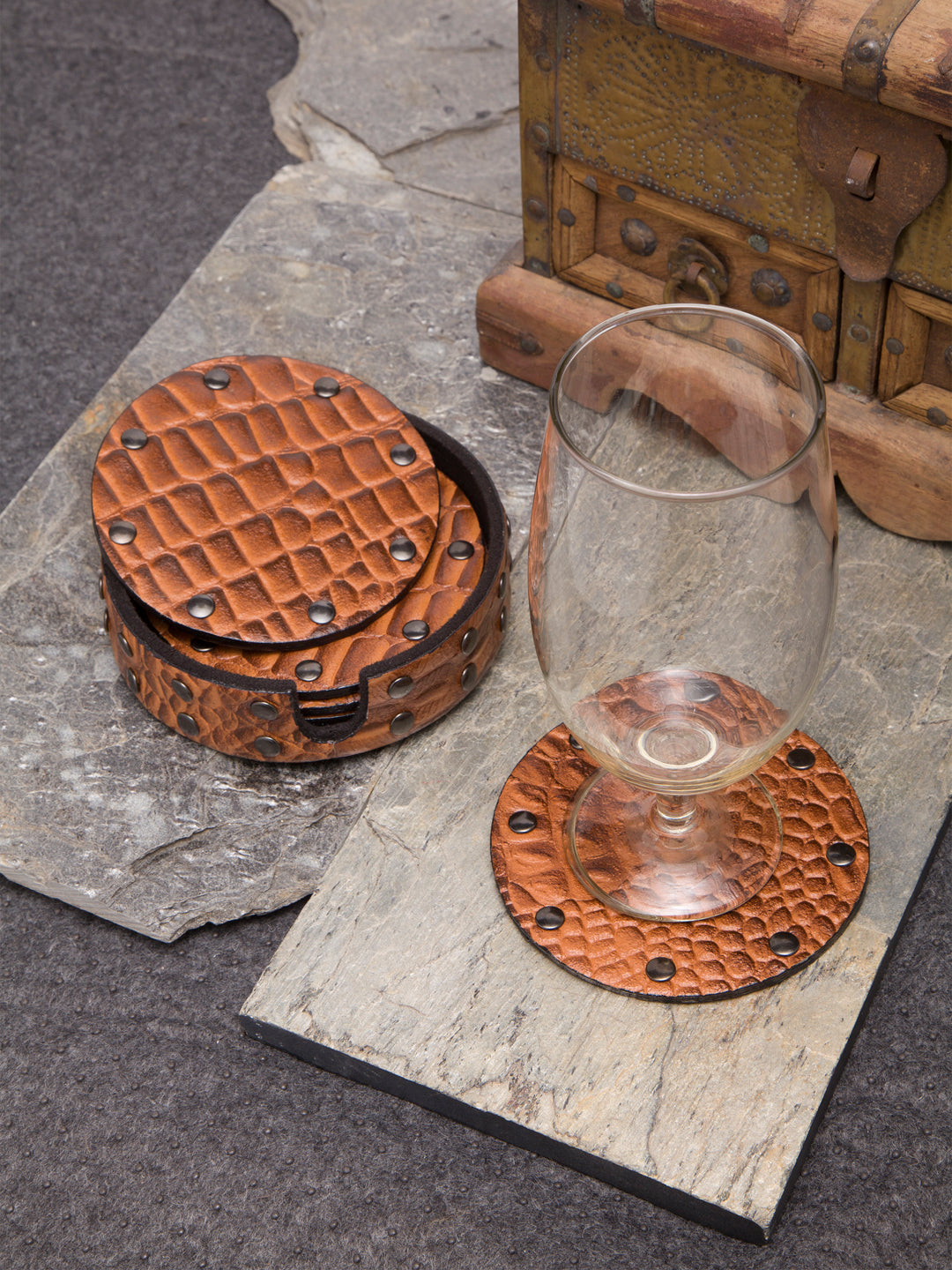 IMUR Round Leather Coasters Set Of 6 (Premium Stand For Tea Cups, Coffee Mugs and Glasses) - Multiple Colors