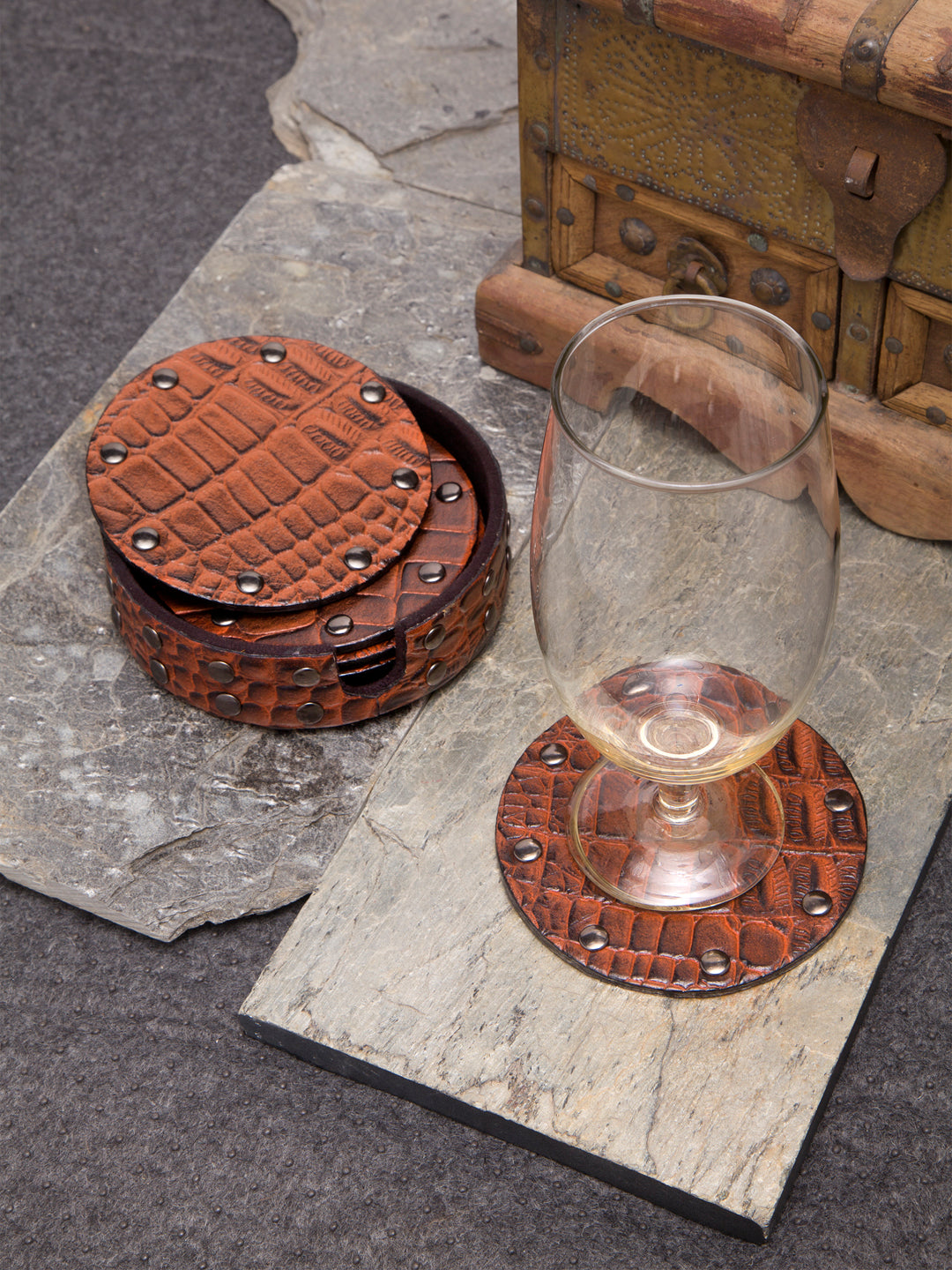 IMUR Round Leather Coasters Set Of 6 (Premium Stand For Tea Cups, Coffee Mugs and Glasses) - Multiple Colors