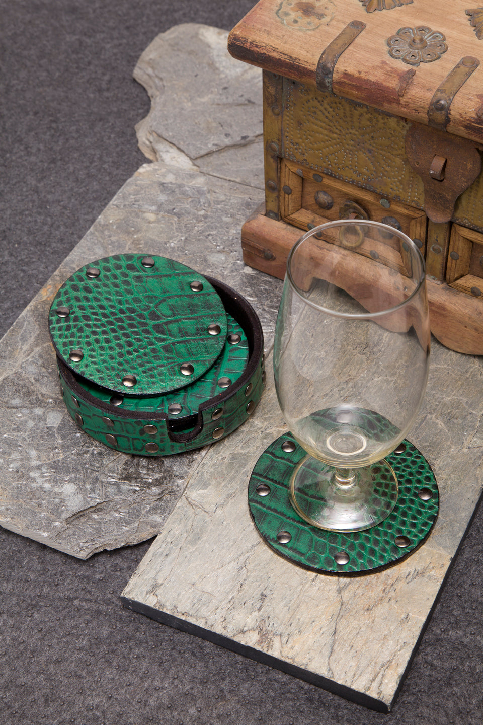 IMUR Round Leather Coasters Set Of 6 (Premium Stand For Tea Cups, Coffee Mugs and Glasses) - Multiple Colors