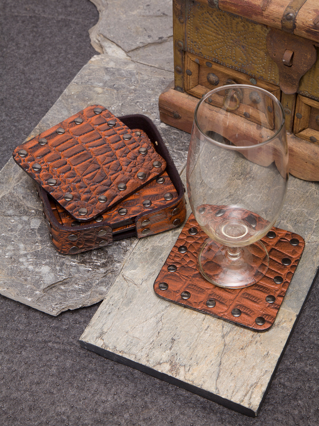 IMUR Square Leather Coasters Set Of 6 (Premium Stand For Tea Cups, Coffee Mugs and Glasses) - Multiple Colors