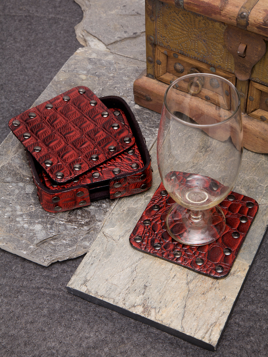 IMUR Square Leather Coasters Set Of 6 (Premium Stand For Tea Cups, Coffee Mugs and Glasses) - Multiple Colors
