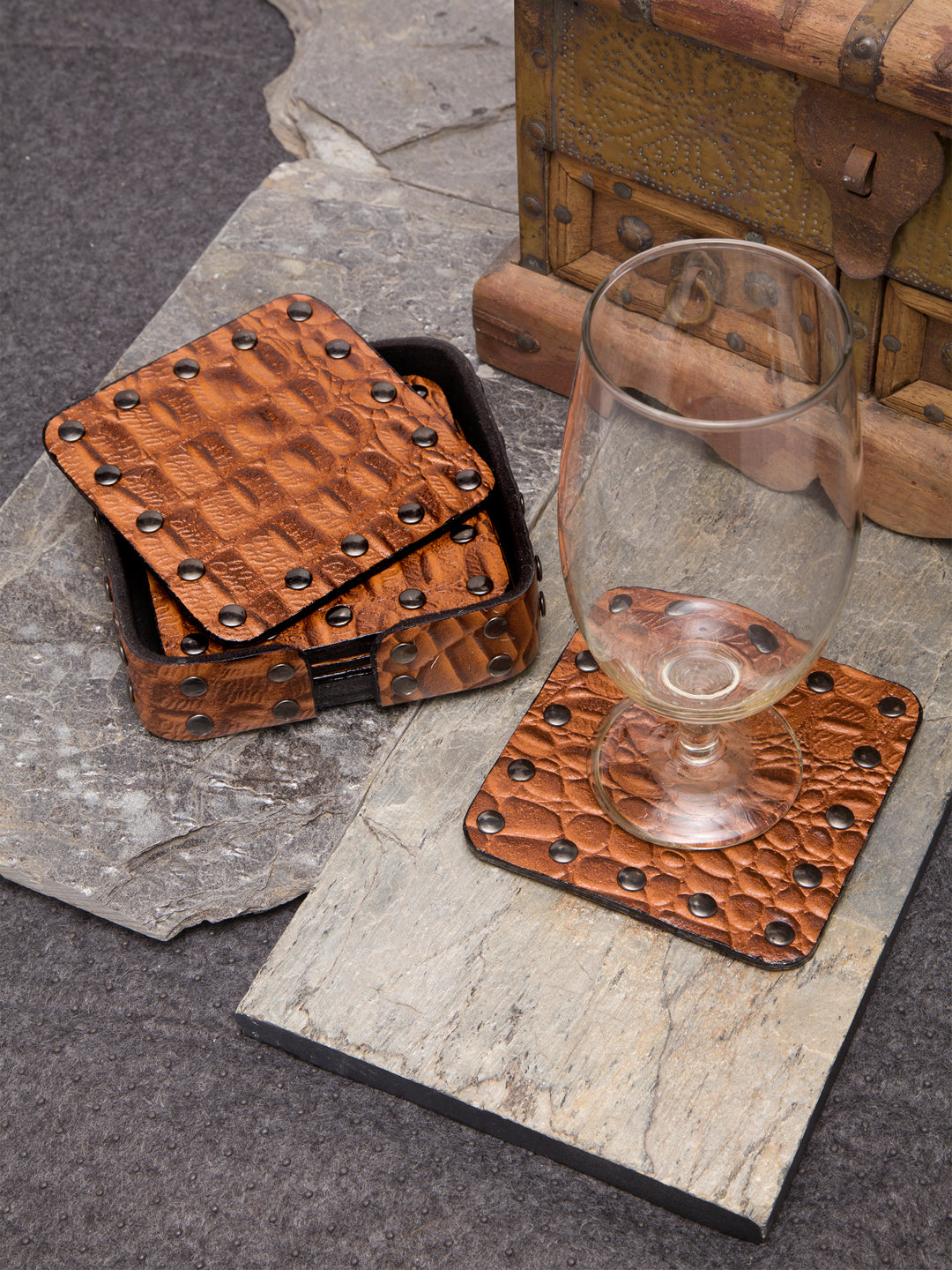 IMUR Square Leather Coasters Set Of 6 (Premium Stand For Tea Cups, Coffee Mugs and Glasses) - Multiple Colors