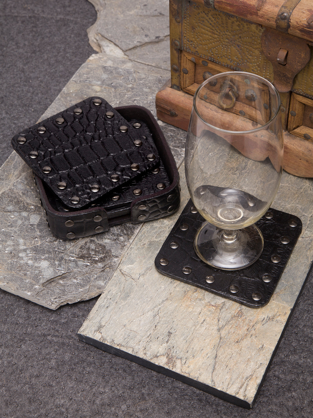 IMUR Square Leather Coasters Set Of 6 (Premium Stand For Tea Cups, Coffee Mugs and Glasses) - Multiple Colors