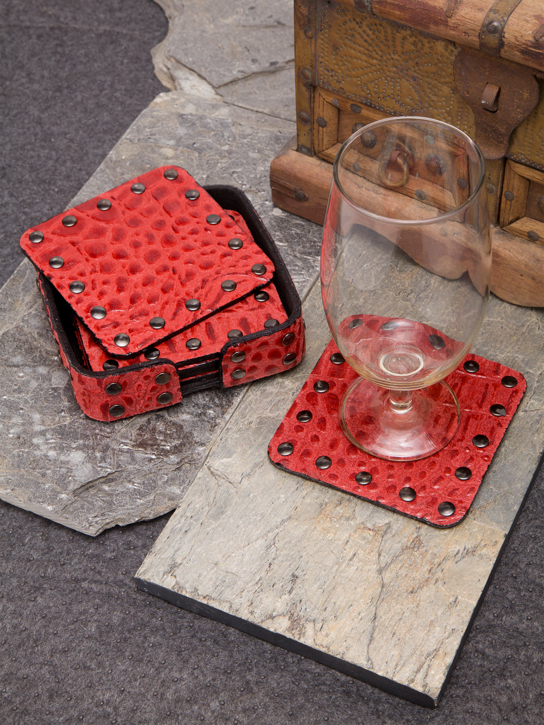 IMUR Square Leather Coasters Set Of 6 (Premium Stand For Tea Cups, Coffee Mugs and Glasses) - Multiple Colors