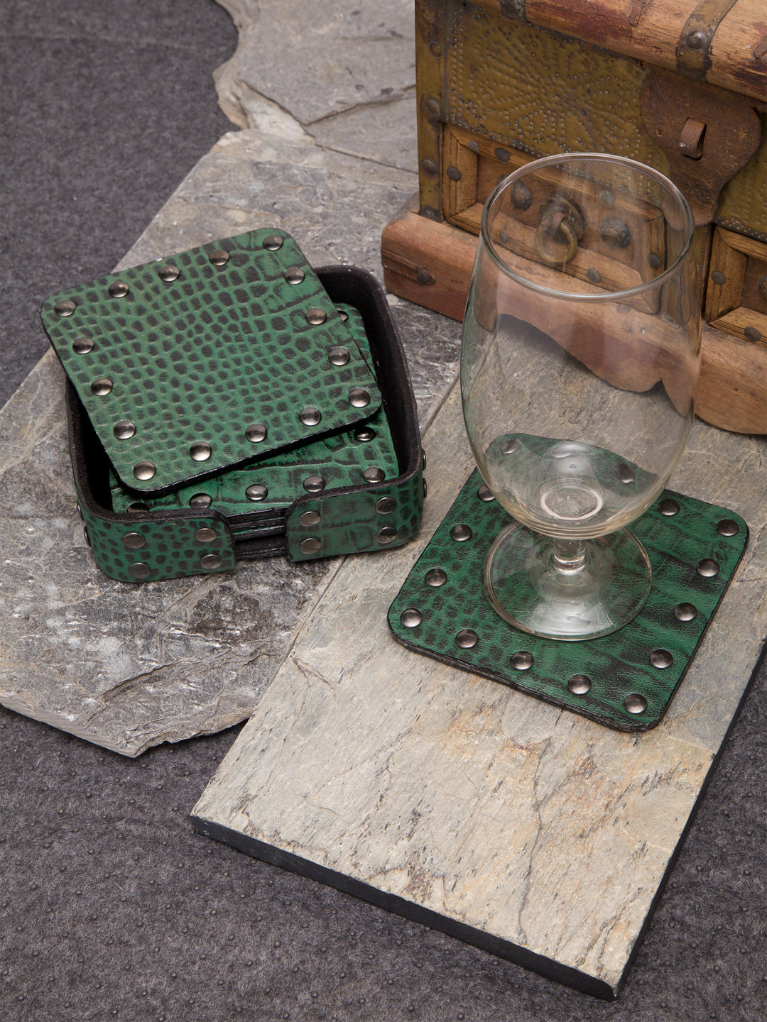IMUR Square Leather Coasters Set Of 6 (Premium Stand For Tea Cups, Coffee Mugs and Glasses) - Multiple Colors