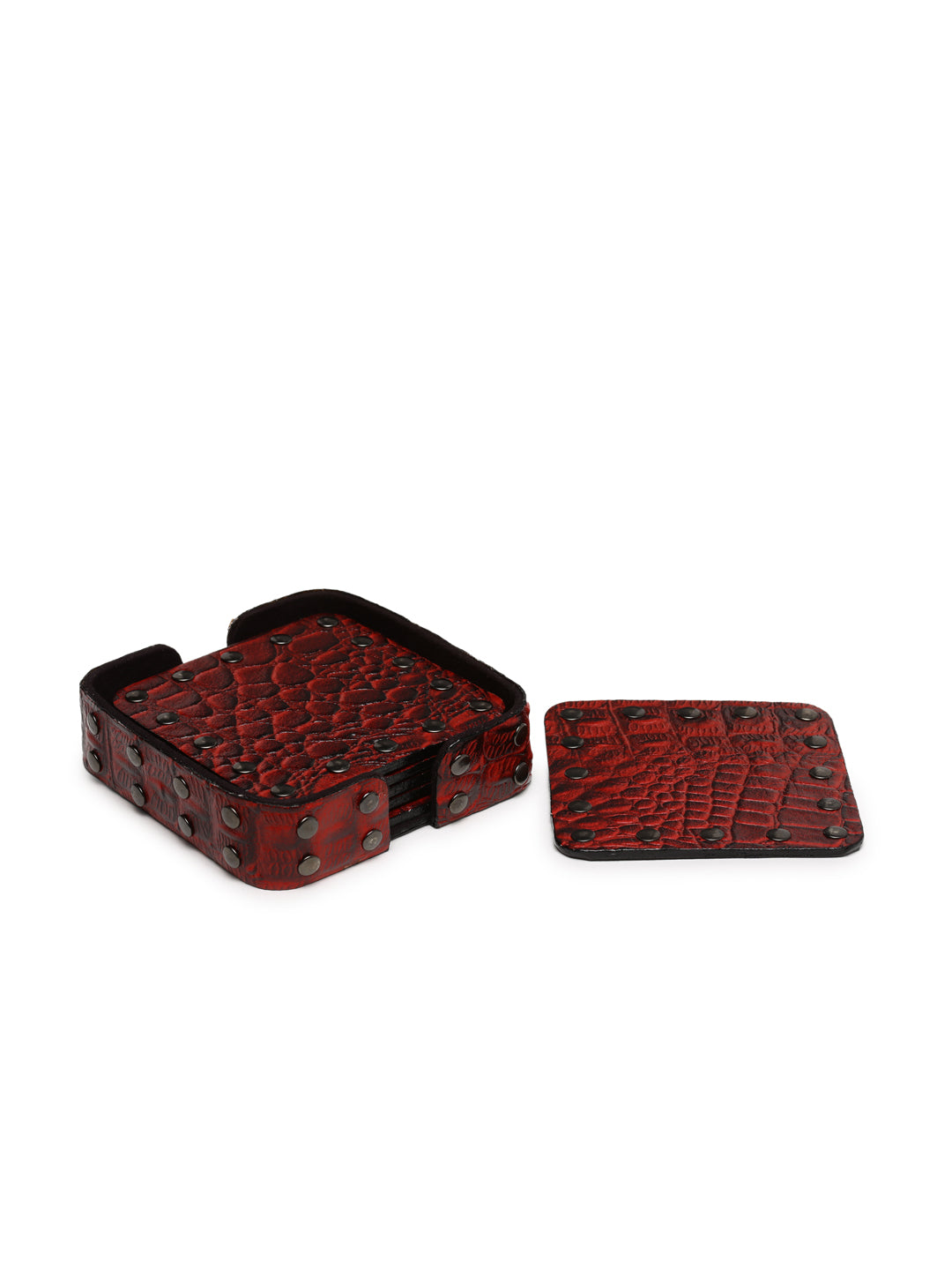 IMUR Square Leather Coasters Set Of 6 (Premium Stand For Tea Cups, Coffee Mugs and Glasses) - Multiple Colors