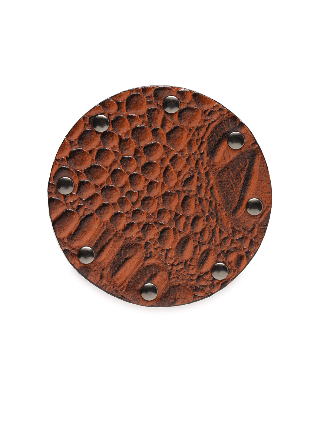 Genuine Leather Round Coasters - Set of 6 - Printed - Handmade - Multiple Colors