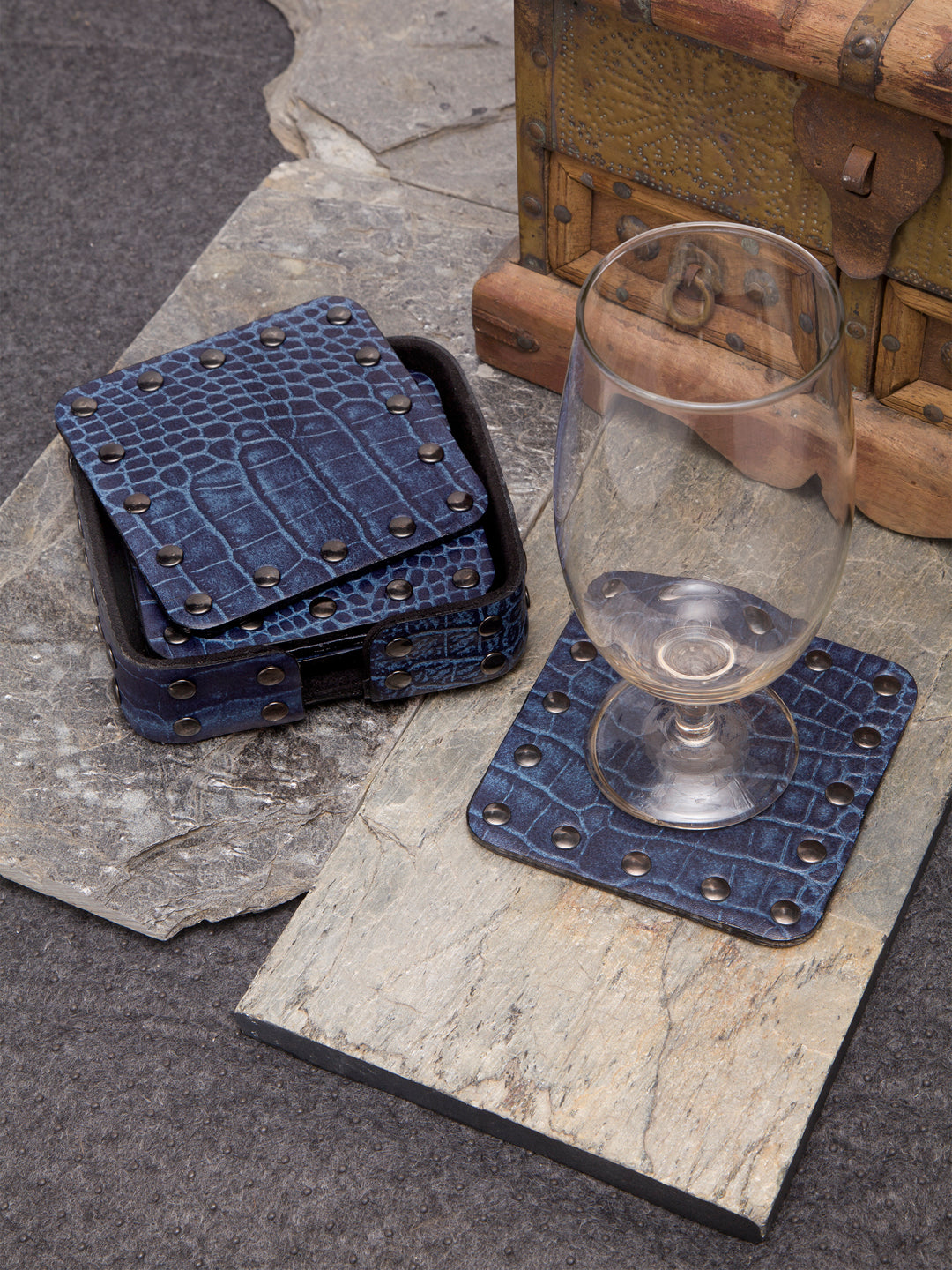 Genuine Leather Square Coasters - Set of 6 - Printed - Square