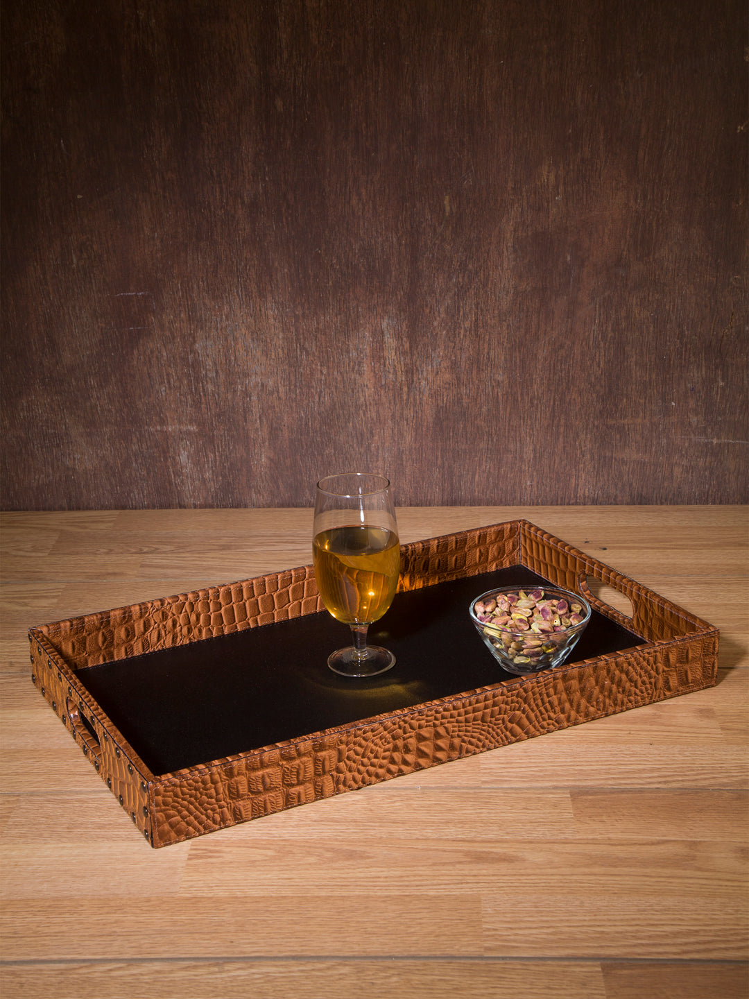 IMUR Textured Genuine Leather Tray - 50cm x 30cm x 5cm