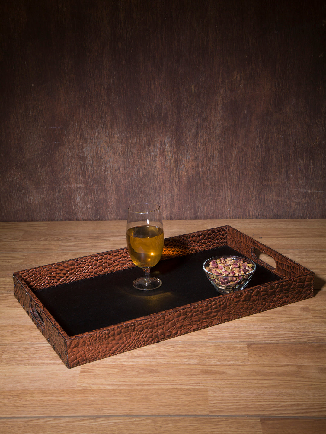 IMUR Textured Genuine Leather Tray - 50cm x 30cm x 5cm