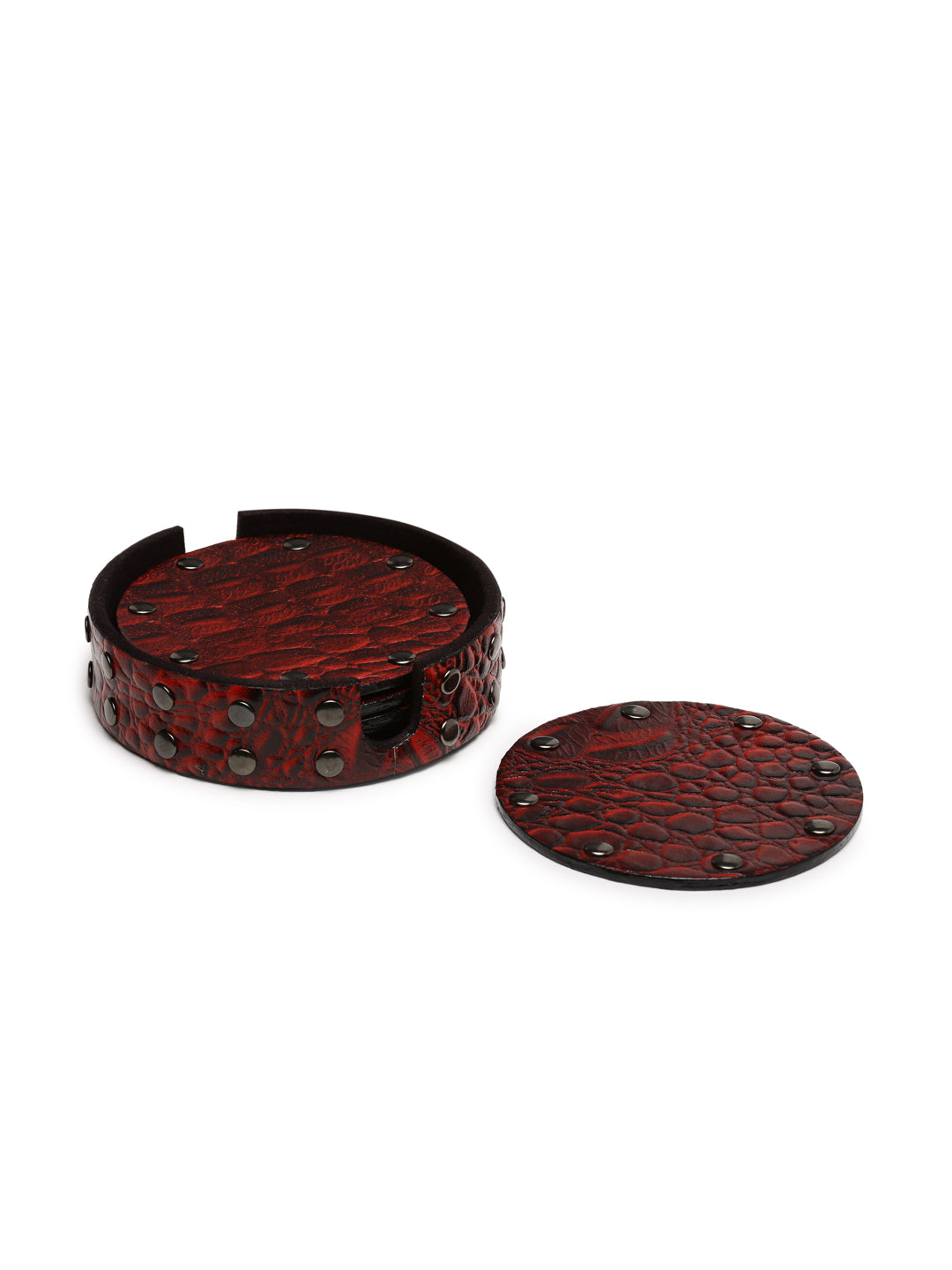 Genuine Leather Round Coasters - Set of 6 - Printed - Handmade - Multiple Colors