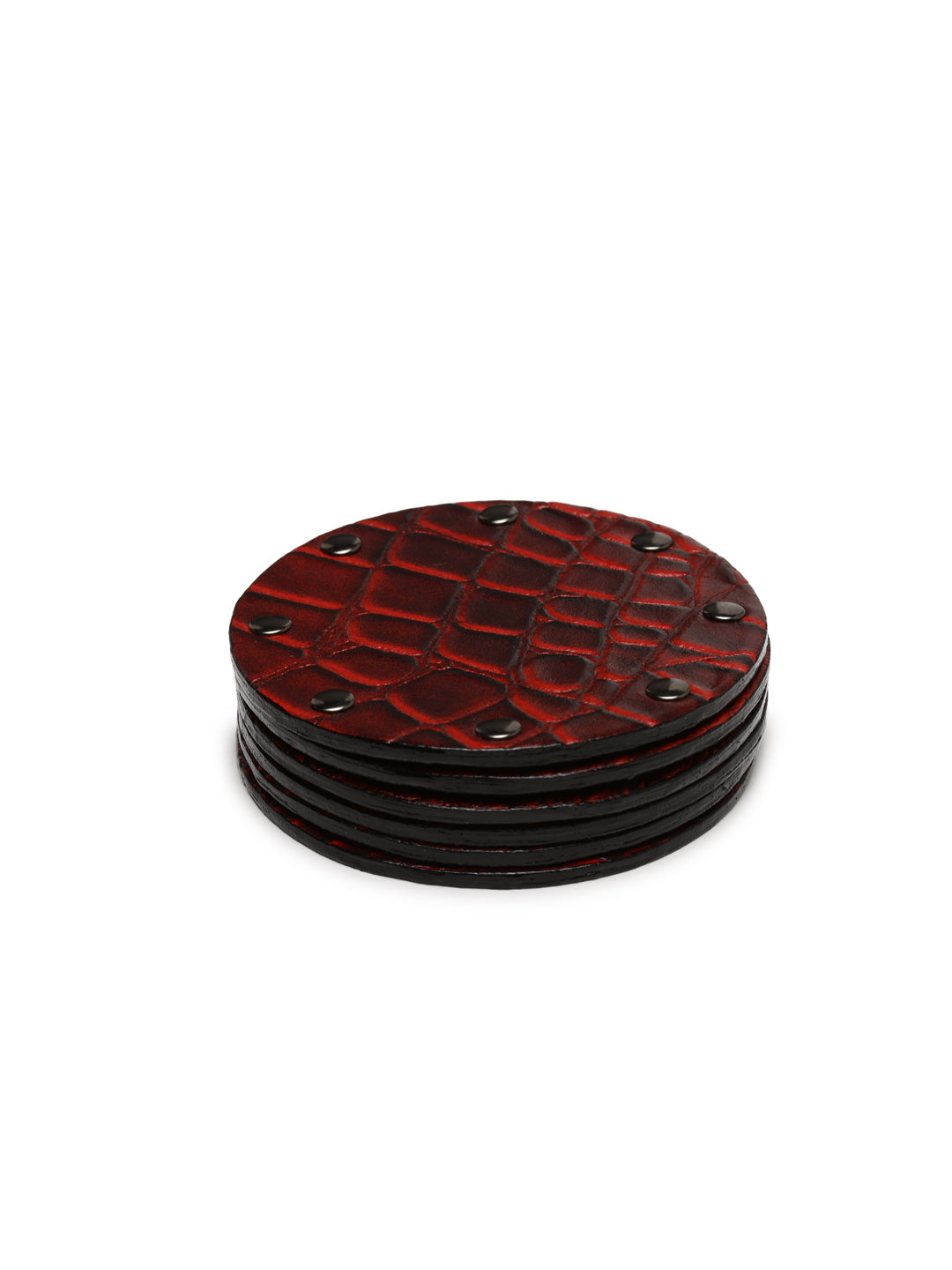 Genuine Leather Round Coasters - Set of 6 - Printed - Handmade - Multiple Colors