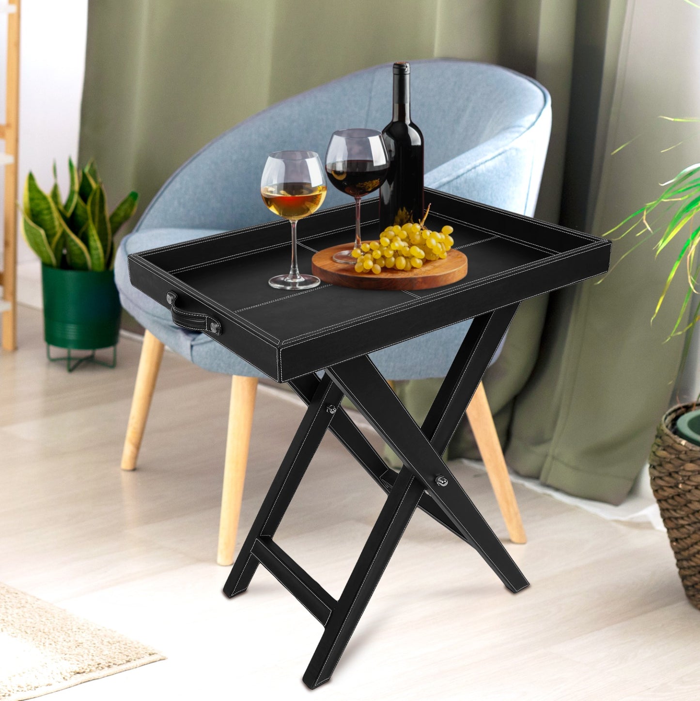 Leather Butler Bar Table | Portable Bar | Side Table | Consol | Tray - Foldable